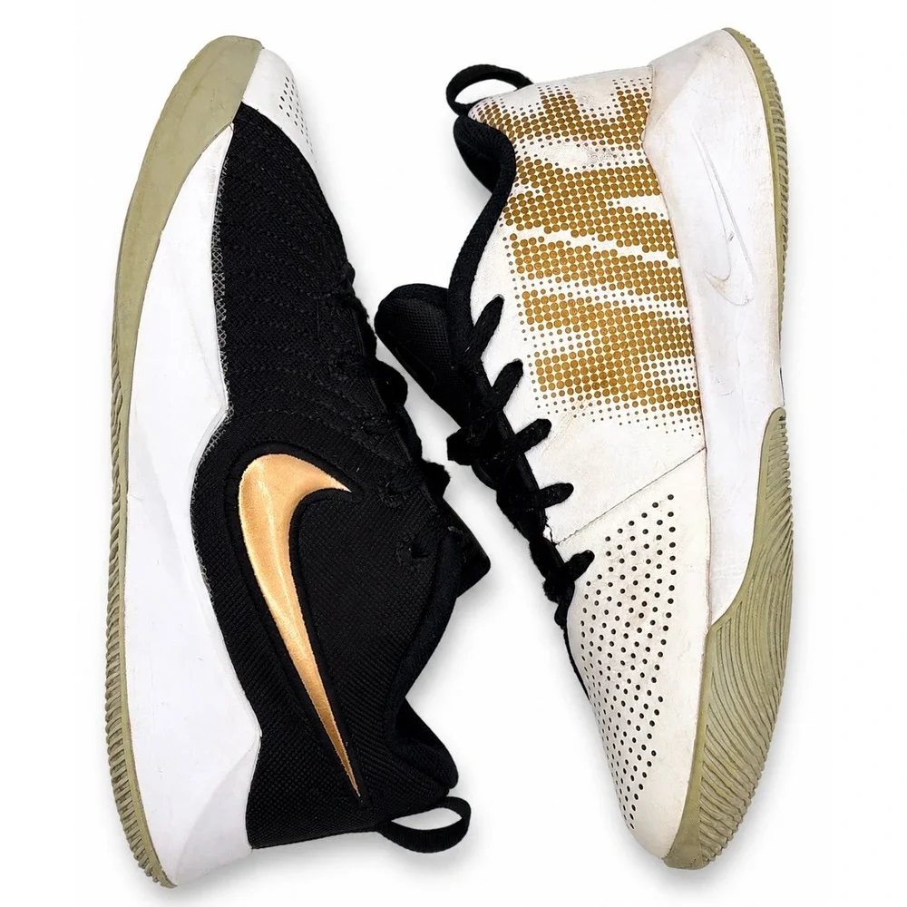 Nike Team Hustle Quick 2 Kids 6Y Black White Gold Basketball Sneakers AT5298-010